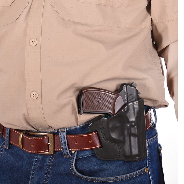 Leder-Gürtelholster für mittlere/große Pistole aus Schwarzleder